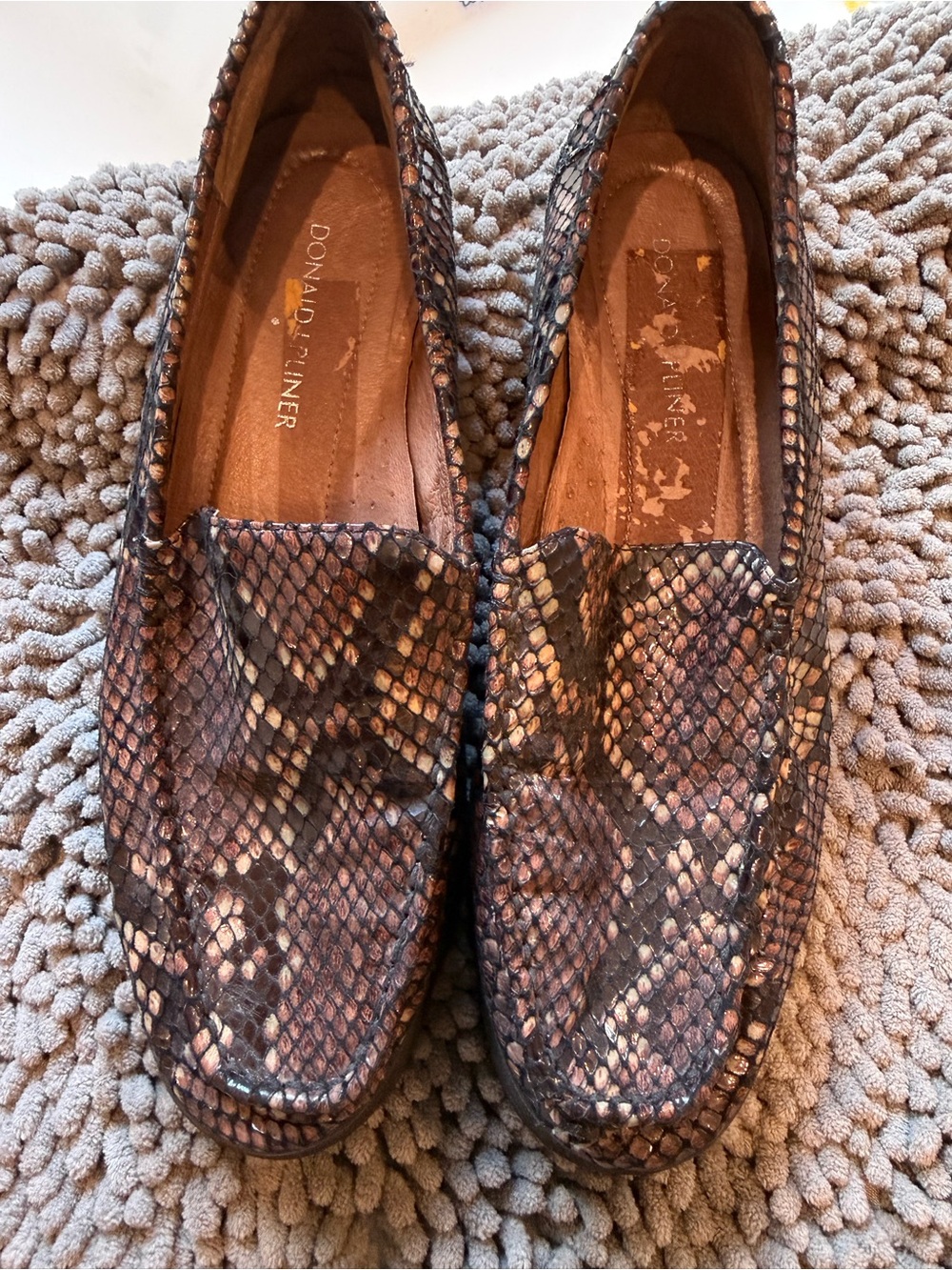 Donald J. Pliner Brown and Tan Snake-Print Loafers